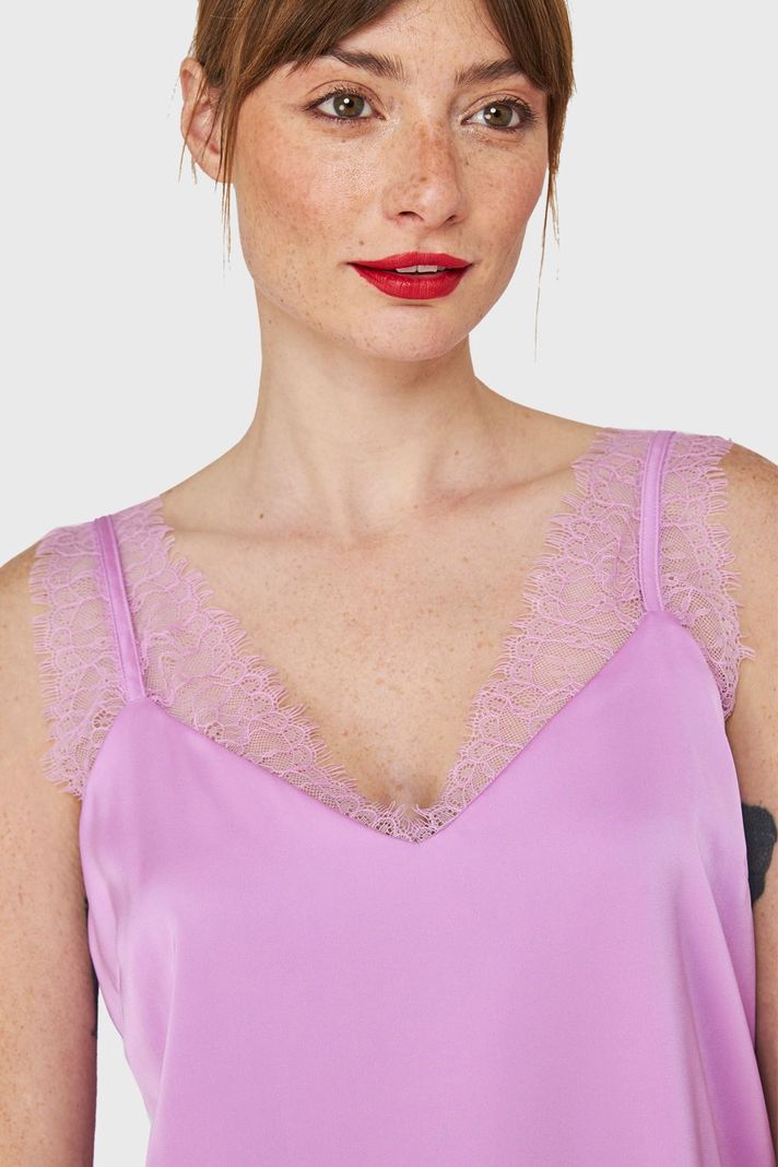 Blusa Satín Encaje Tirante Ancho Lila Nicopoly-5