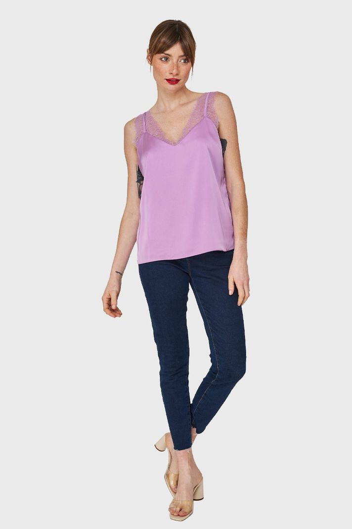 Blusa Satín Encaje Tirante Ancho Lila Nicopoly-1