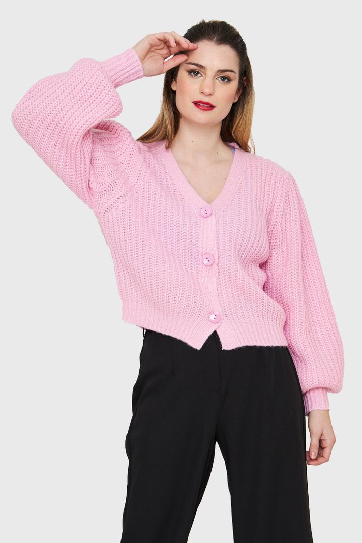 Cárdigan Corto Botones Rosa Nicopoly-4