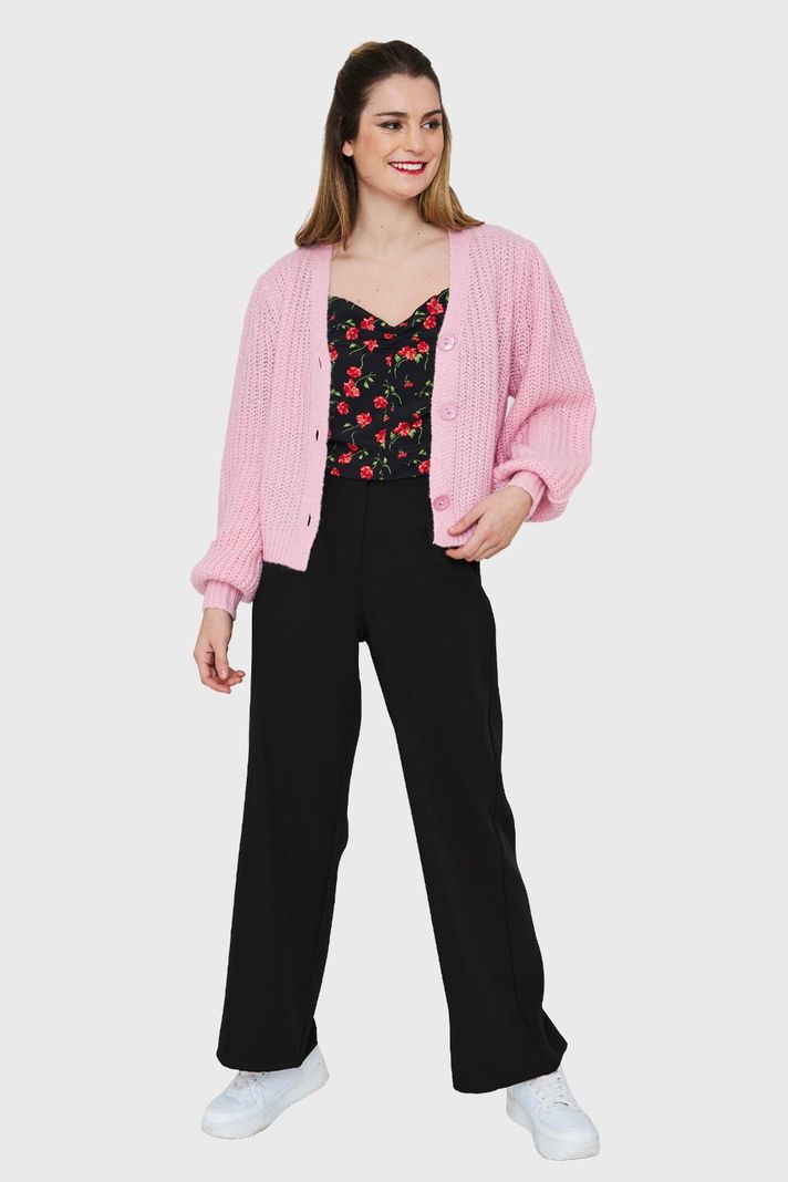 Cárdigan Corto Botones Rosa Nicopoly-1