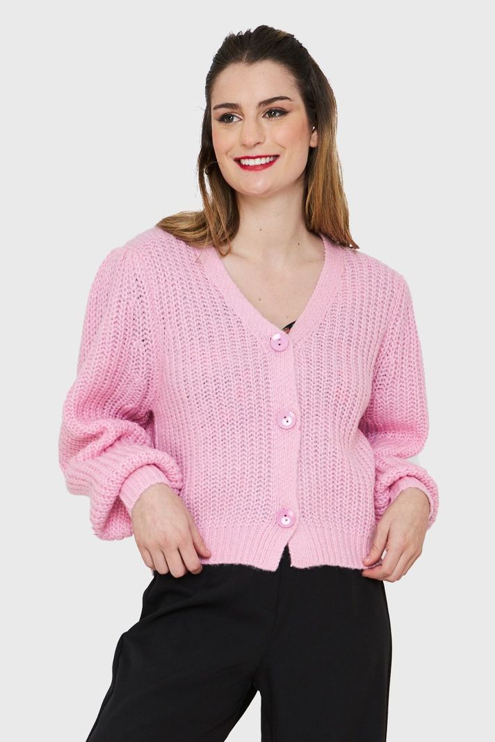 Cárdigan Corto Botones Rosa Nicopoly-0