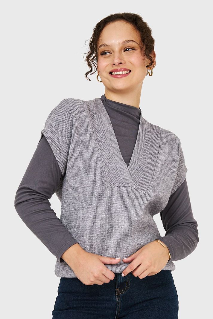 Sweater Escote Profundo Gris Nicopoly-0