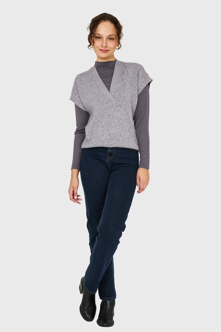 Sweater Escote Profundo Gris Nicopoly-1