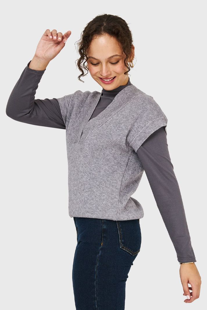 Sweater Escote Profundo Gris Nicopoly-2