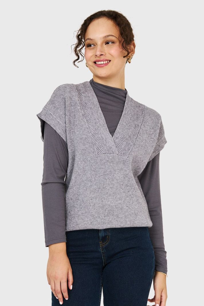 Sweater Escote Profundo Gris Nicopoly-4