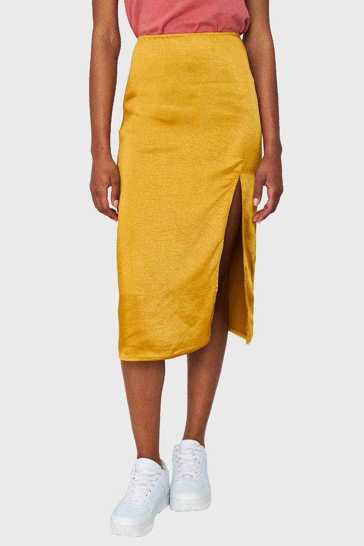 Falda Midi Tipo Satín Mostaza Nicopoly-4