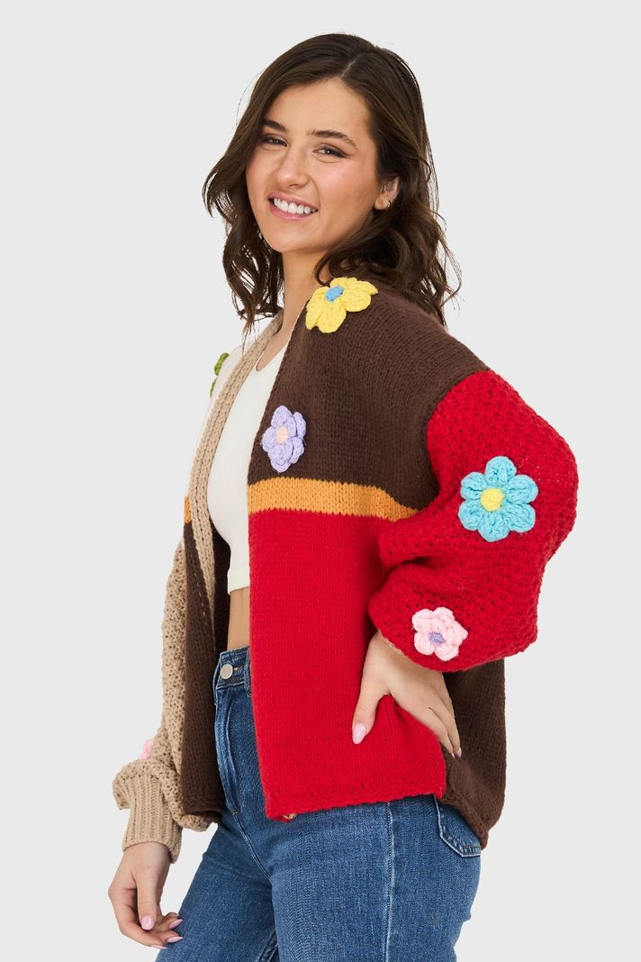 Cárdigan Multicolor Flores 3D Café Nicopoly-2