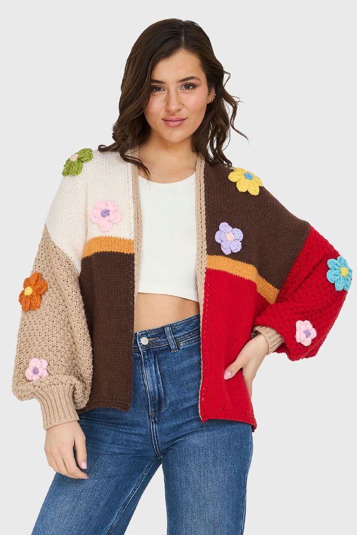 Cárdigan Multicolor Flores 3D Café Nicopoly-4