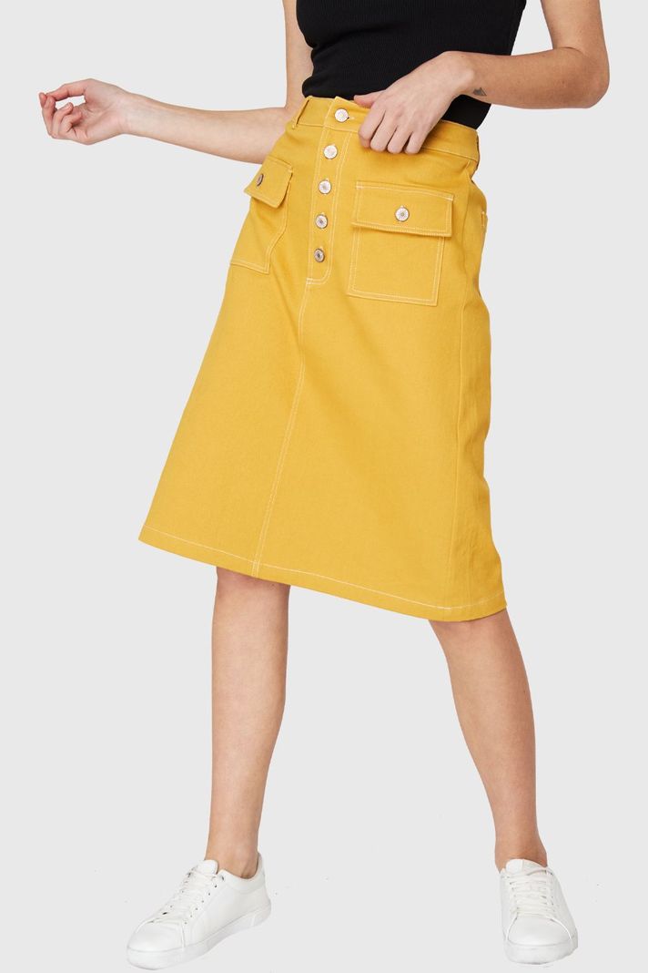 Falda Midi Bolsillos Amarillo Nicopoly
