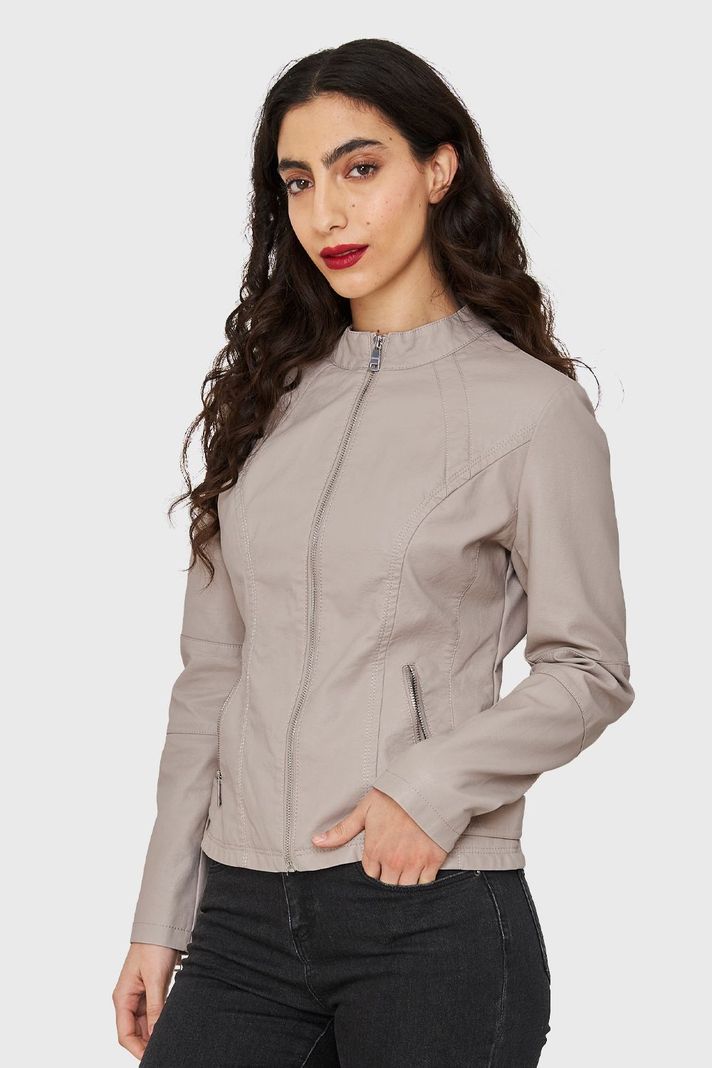 Chaqueta Cuello Mao Ecocuero Khaki Nicopoly-2