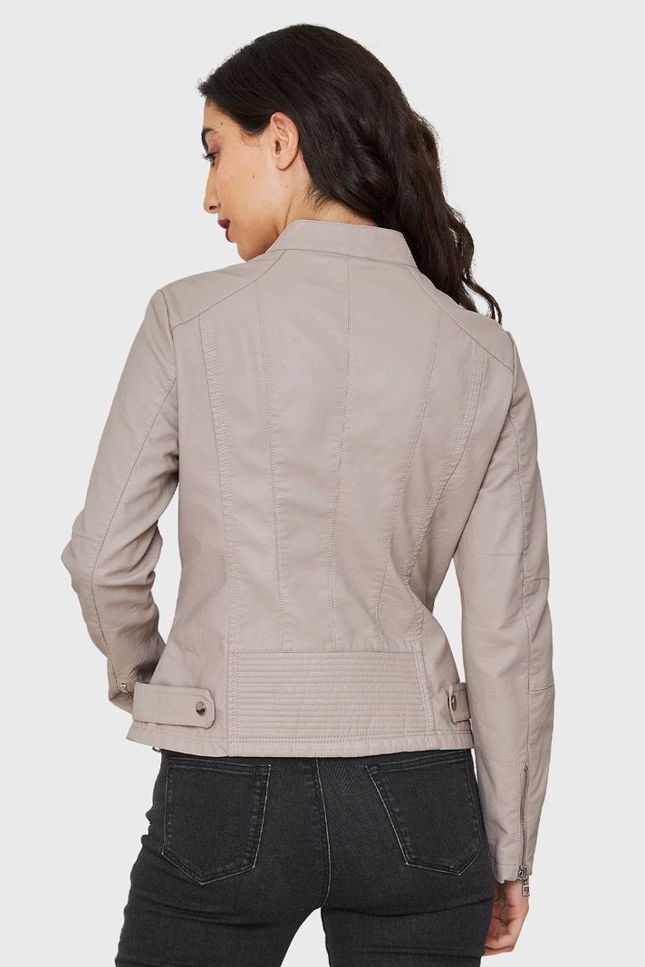 Chaqueta Cuello Mao Ecocuero Khaki Nicopoly-3