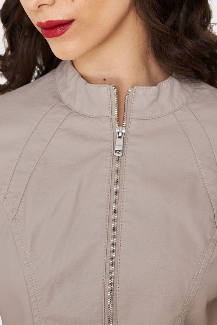 Chaqueta Cuello Mao Ecocuero Khaki Nicopoly-5