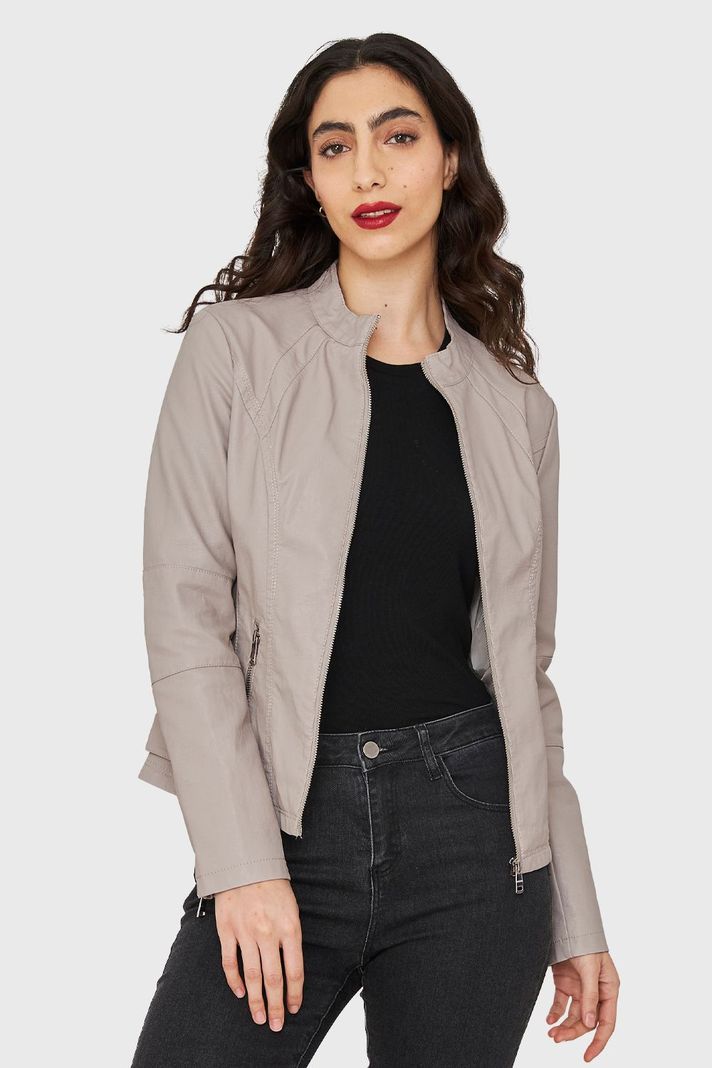 Chaqueta Cuello Mao Ecocuero Khaki Nicopoly-0