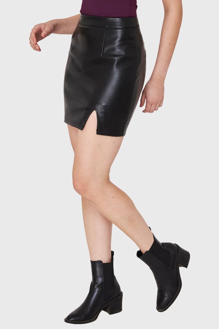 Minifalda Ecocuero Tajo Negro Nicopoly-2