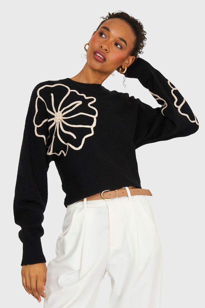 Sweater Diseño Flores Negro Nicopoly-0