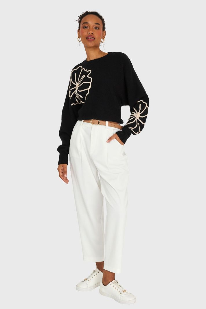 Sweater Diseño Flores Negro Nicopoly-1