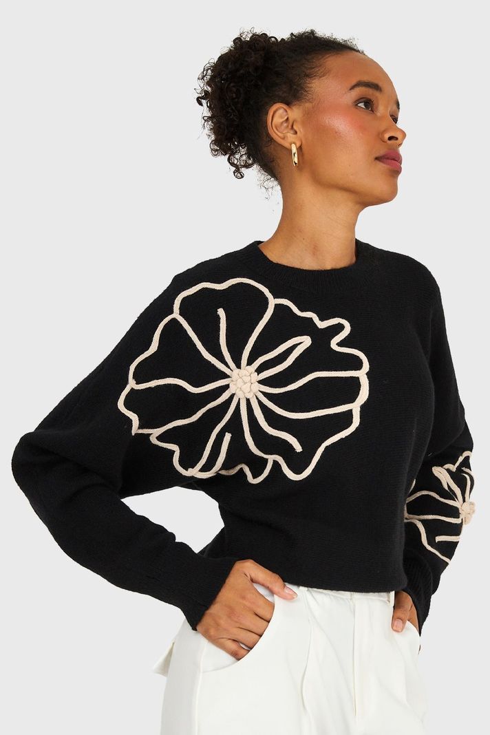 Sweater Diseño Flores Negro Nicopoly-2