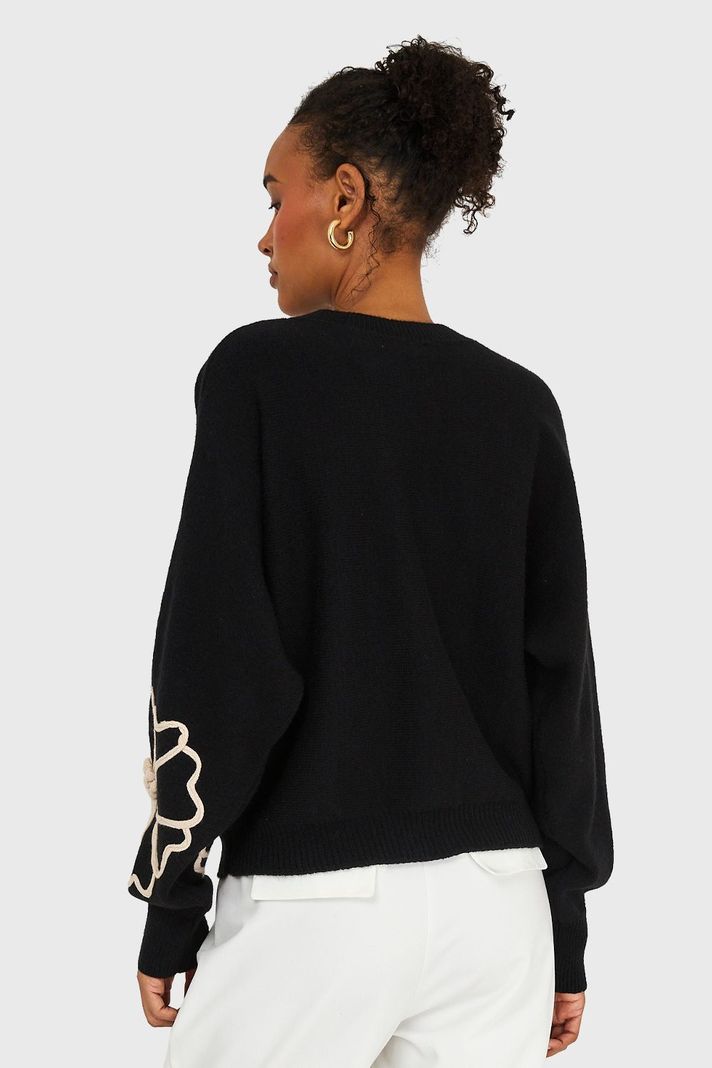 Sweater Diseño Flores Negro Nicopoly-3