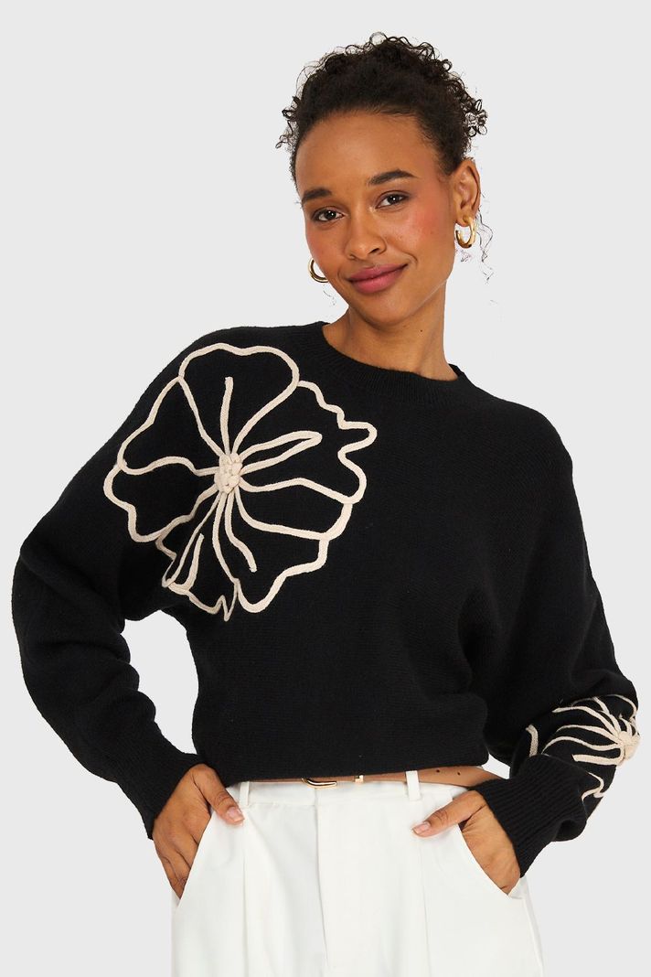 Sweater Diseño Flores Negro Nicopoly-4