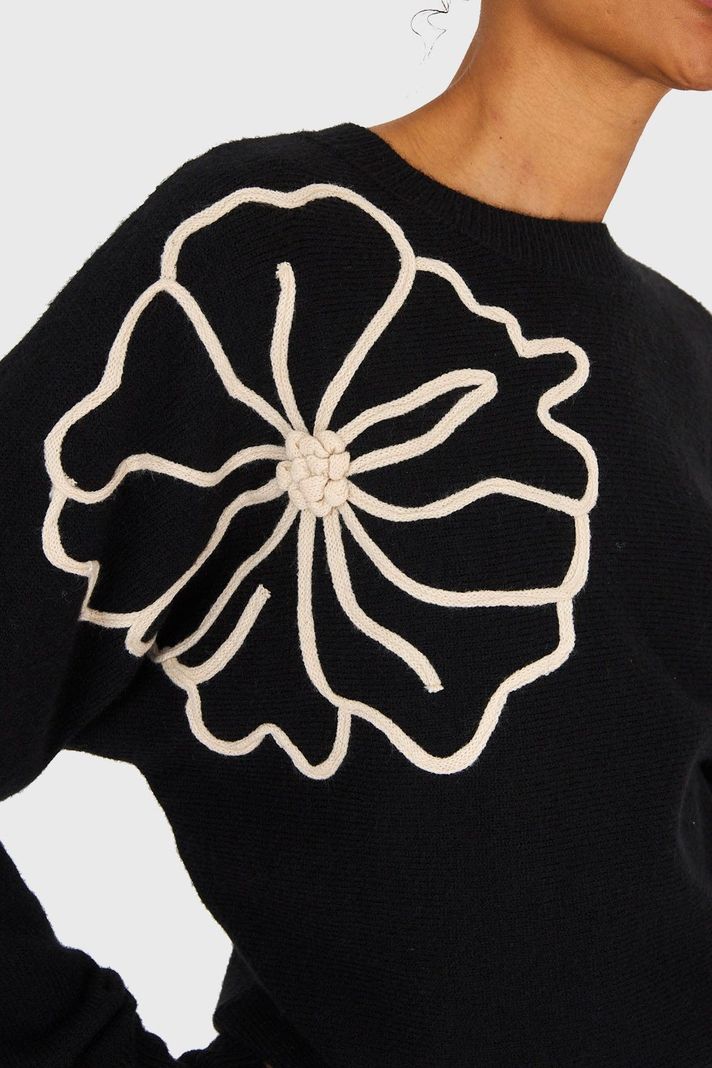 Sweater Diseño Flores Negro Nicopoly-5
