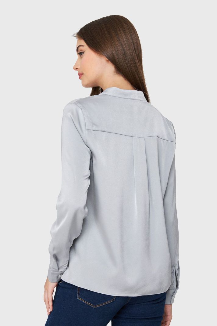 Blusa Cuello Mao Tipo Satín Gris Nicopoly-3