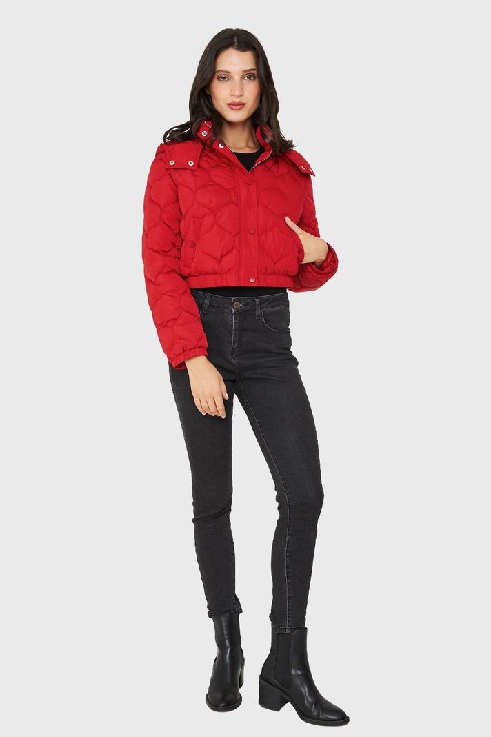 Parka Corta Quilt Con Gorro Rojo Nicopoly-1