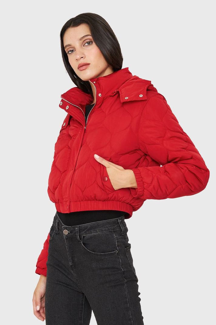 Parka Corta Quilt Con Gorro Rojo Nicopoly-2