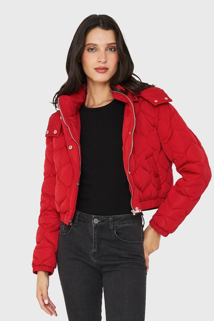 Parka Corta Quilt Con Gorro Rojo Nicopoly-4