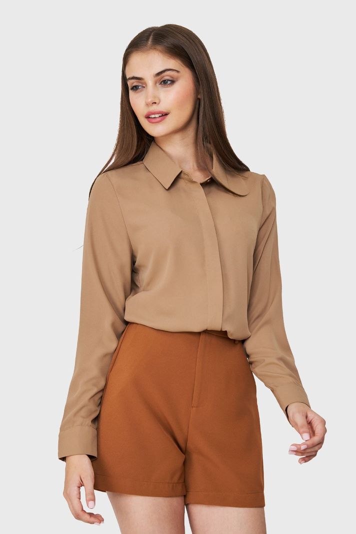 Blusa Botonera Invisible Básica Khaki Nicopoly-0
