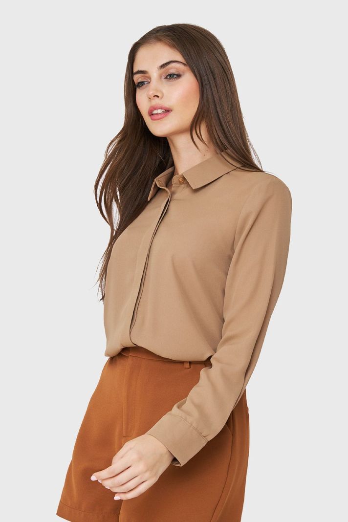 Blusa Botonera Invisible Básica Khaki Nicopoly-2