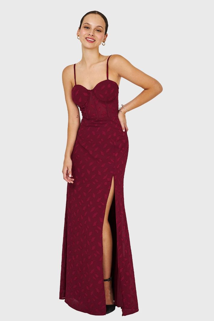 Vestido Largo Fiesta Burdeo Nicopoly-0