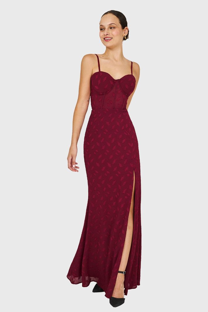 Vestido Largo Fiesta Burdeo Nicopoly-1