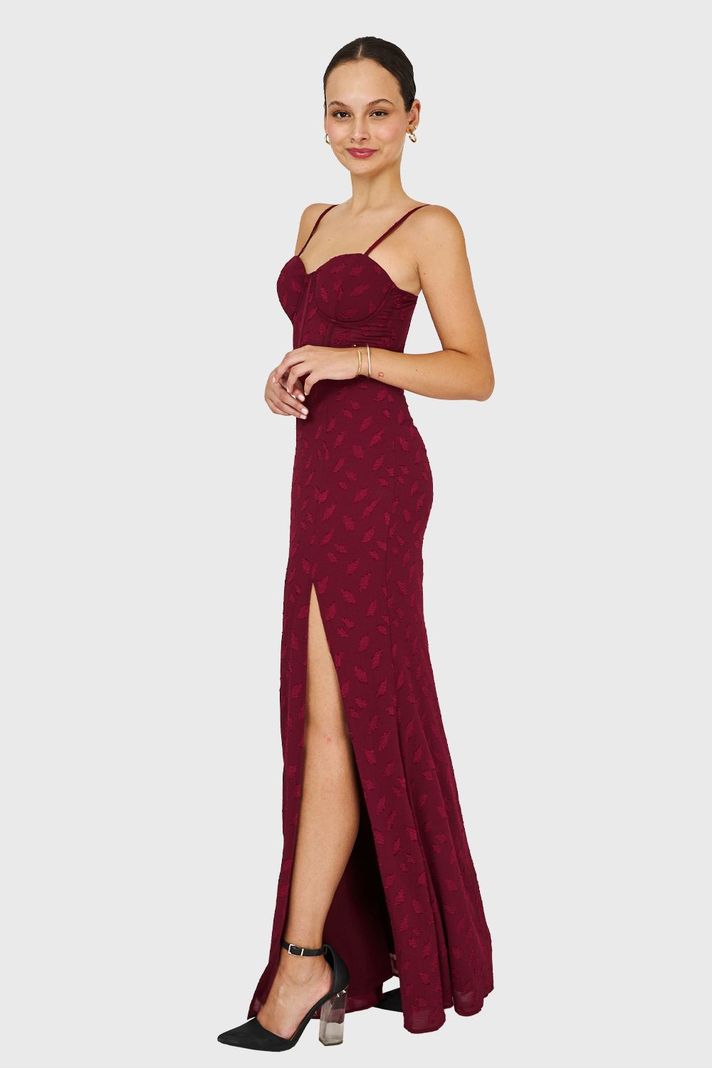 Vestido Largo Fiesta Burdeo Nicopoly-2
