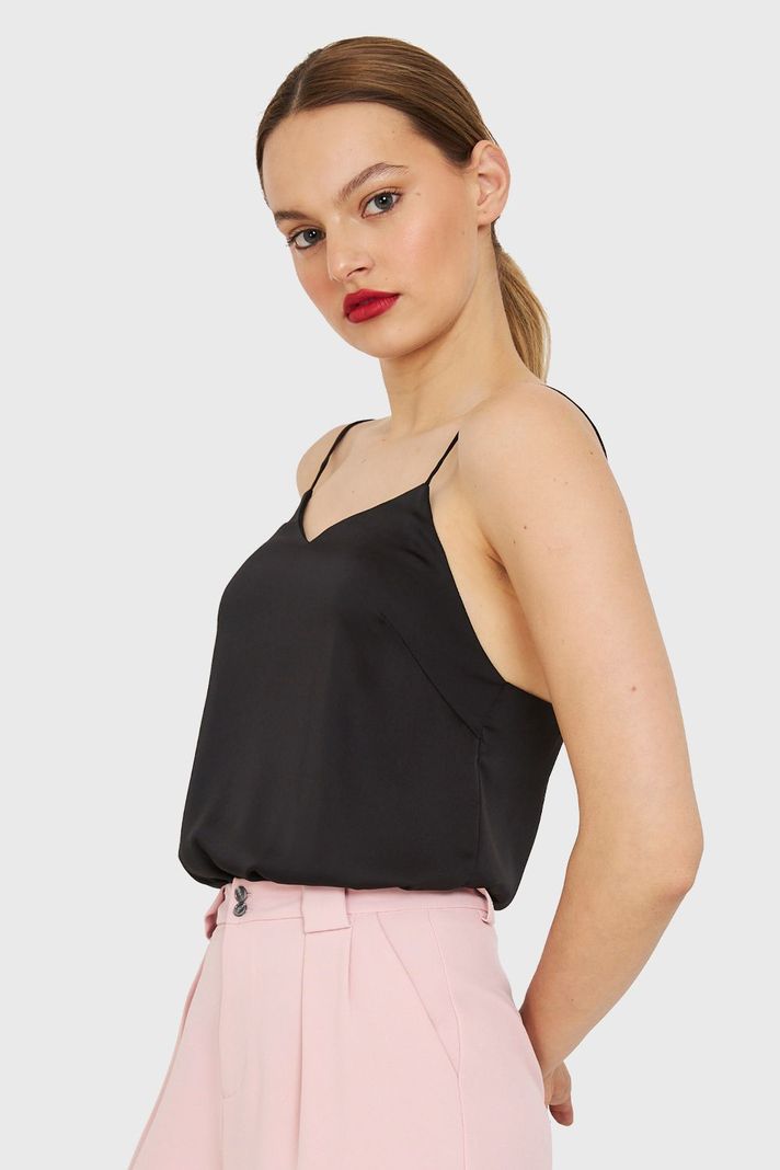 Top Básico Tipo Satín Negro Nicopoly-2