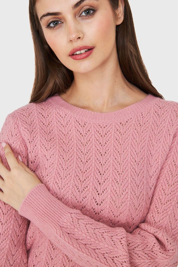 Sweater Punto Fantasía Lurex Rosa Nicopoly-5
