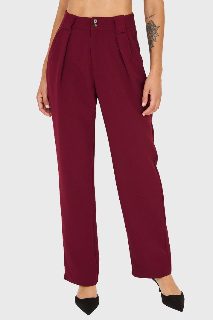 Pantalón Recto Con Pinzas Burdeo Nicopoly-0