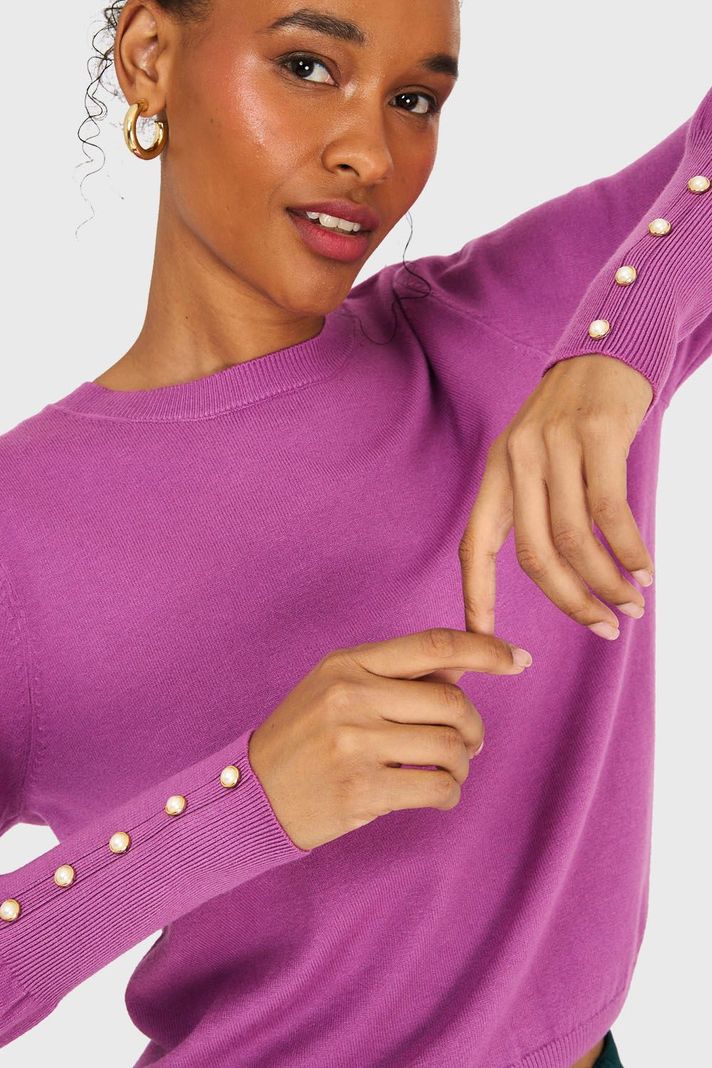 Sweater Mangas Detalles Perlas Lila Nicopoly-5