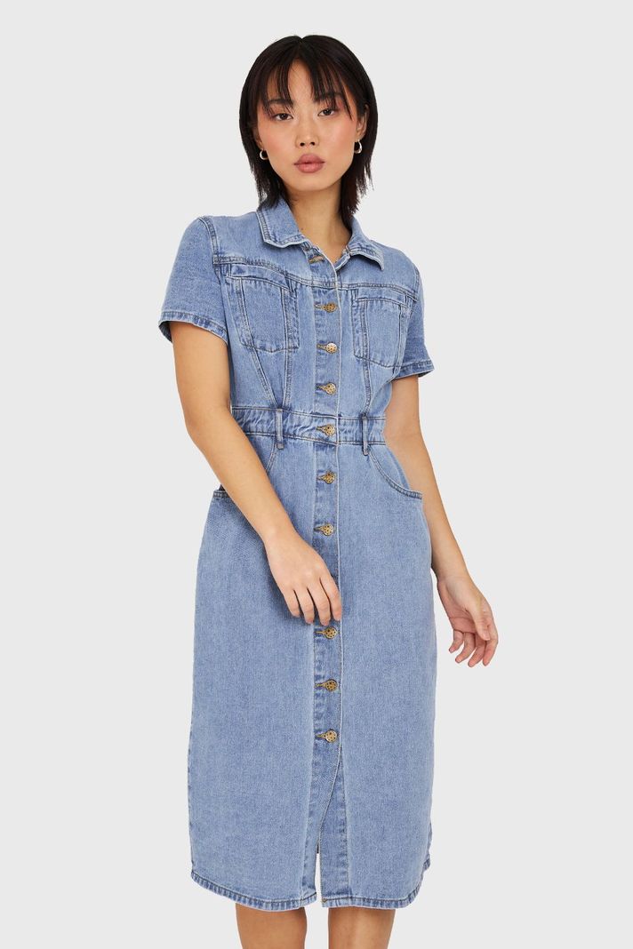 Vestido Camisero Tipo Denim Nicopoly-0