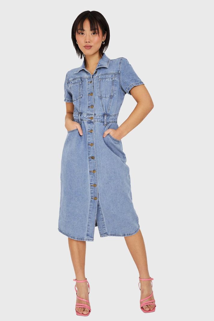 Vestido Camisero Tipo Denim Nicopoly-1
