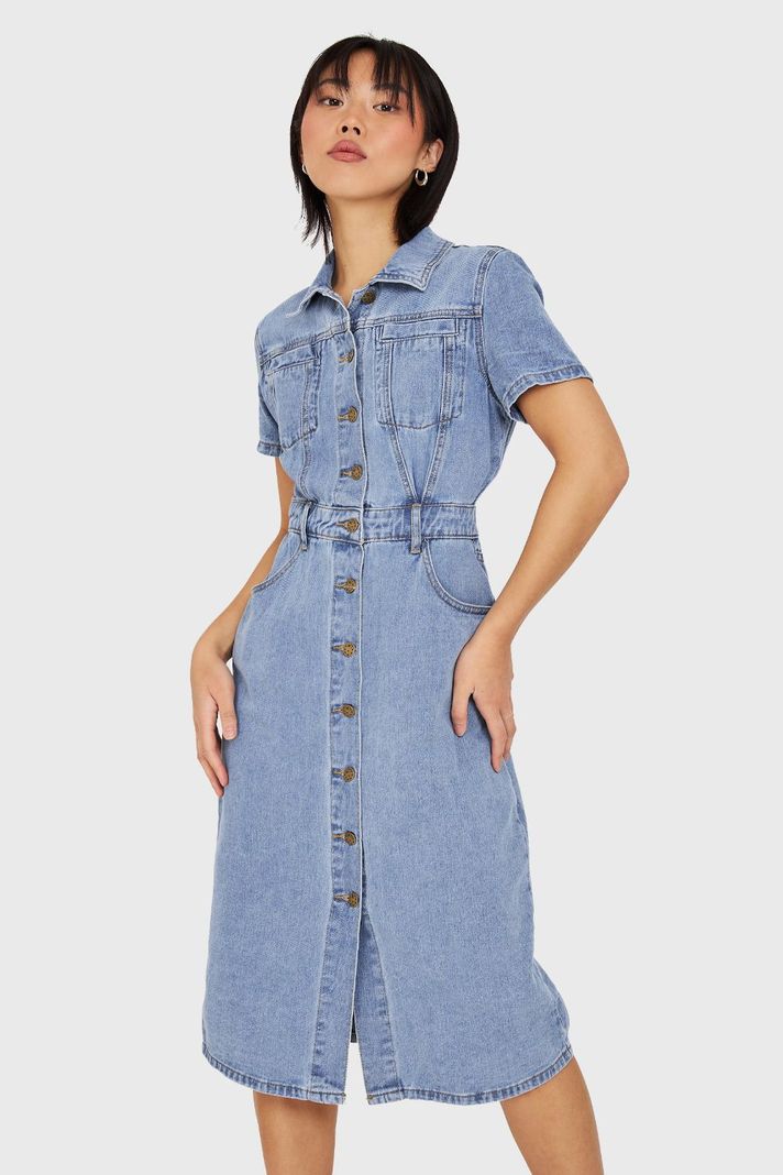 Vestido Camisero Tipo Denim Nicopoly-4
