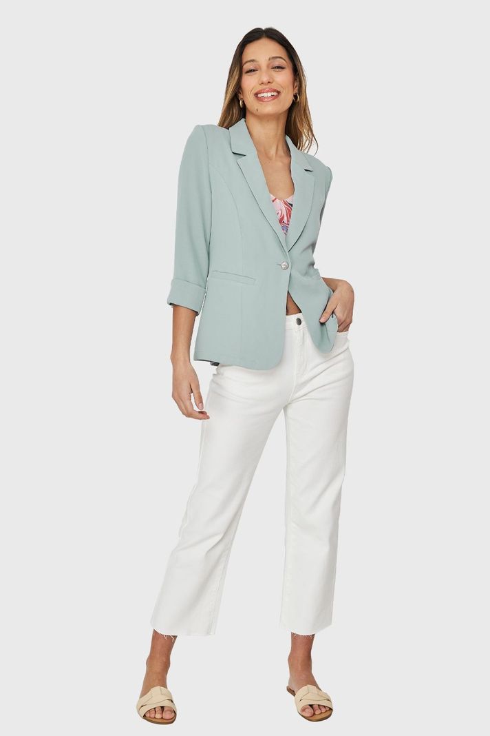 Blazer Entallado Manga 3/4 Celeste Nicopoly-1