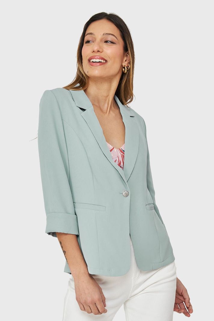 Blazer Entallado Manga 3/4 Celeste Nicopoly-0