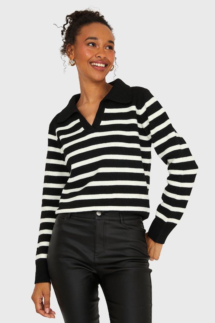 Sweater Cuello Polo Negro Nicopoly-0