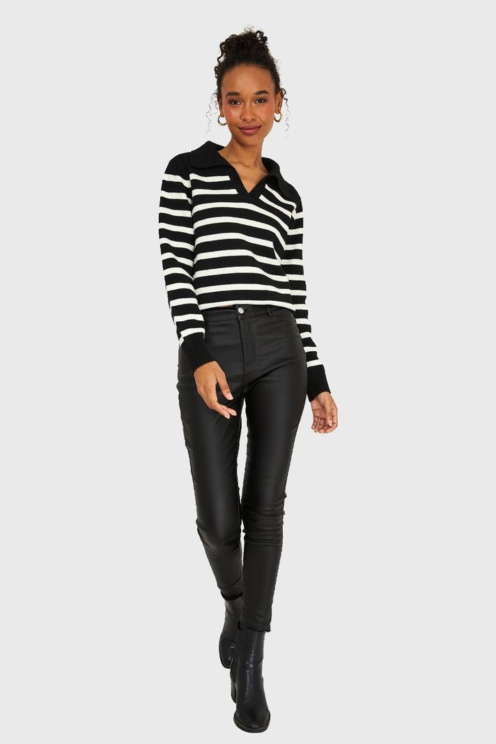Sweater Cuello Polo Negro Nicopoly-1