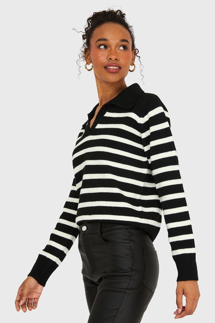 Sweater Cuello Polo Negro Nicopoly-2