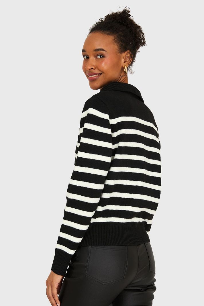 Sweater Cuello Polo Negro Nicopoly-3