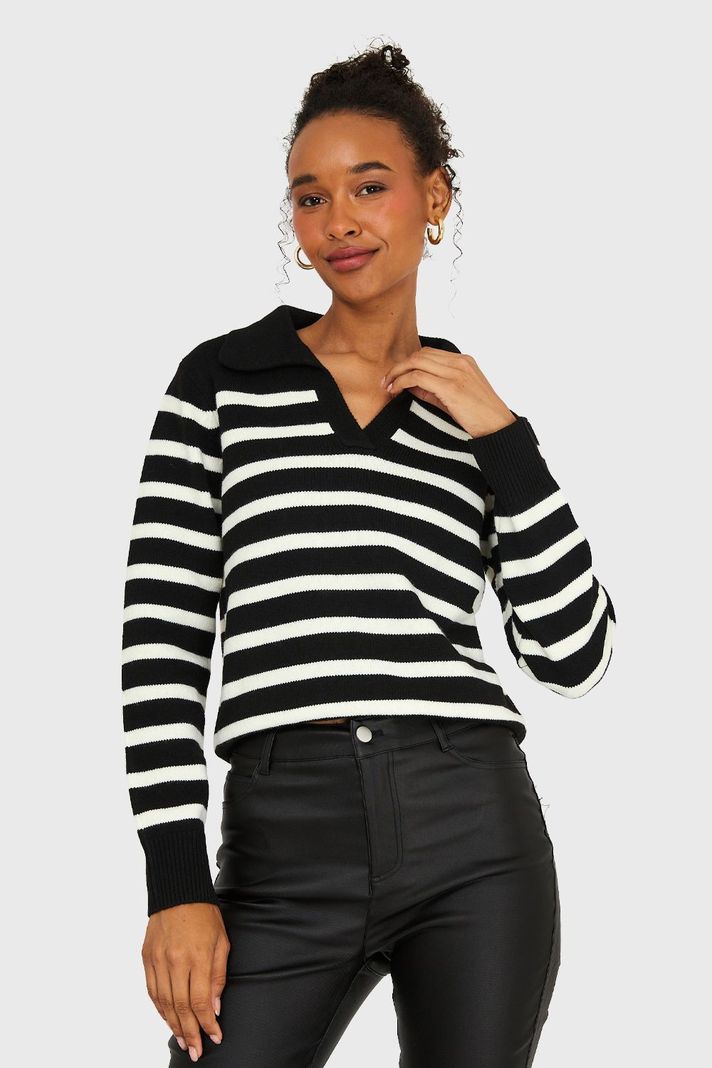 Sweater Cuello Polo Negro Nicopoly-4