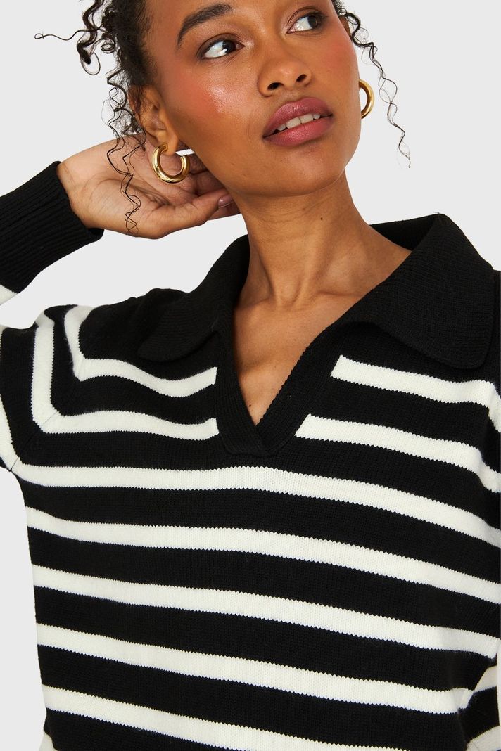 Sweater Cuello Polo Negro Nicopoly-5