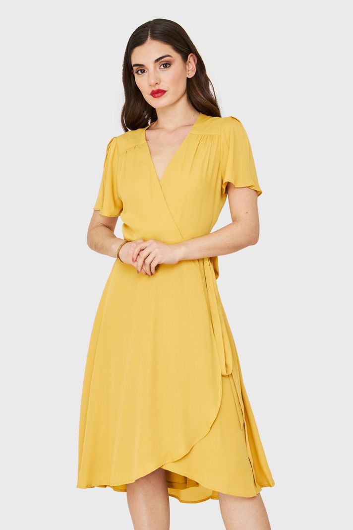 Vestido Envolvente Lazo Mostaza Nicopoly