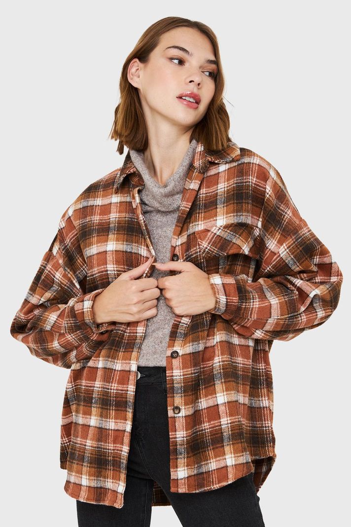 Camisa Tipo Franela Cuadrillé Naranjo Nicopoly-4